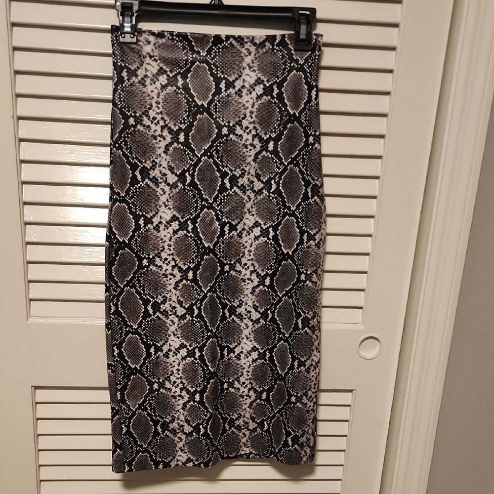 Snake Print Midi Skirt - Black & Cream
